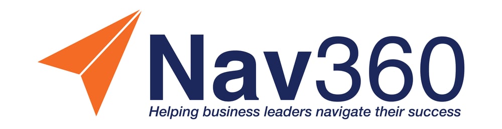 Nav360 blue and orange logo: Helping business leaders navigate their success